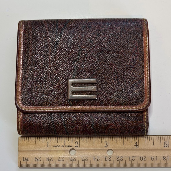 Etro Milano Vintage Trifold Bordeaux Paisley & Tan Leather Wallet w/ Coin Pouch - Picture 14 of 16